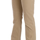 Just Cavalli Beige Cotton Mid Waist Straight Trousers Pants