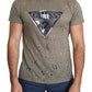 Guess Brown Cotton Stretch Logo Print Men Casual Perforated T-shirt