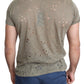 Guess Brown Cotton Stretch Logo Print Men Casual Perforated T-shirt