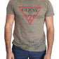 Guess Brown Cotton Stretch Logo Print Men Casual Perforated T-shirt