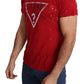 Guess Red Cotton Logo Print Men Casual Top Perforated T-shirt
