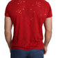 Guess Red Cotton Logo Print Men Casual Top Perforated T-shirt