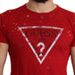 Guess Red Cotton Logo Print Men Casual Top Perforated T-shirt