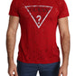 Guess Red Cotton Logo Print Men Casual Top Perforated T-shirt
