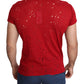 Guess Red Cotton Logo Print Men Casual Top Perforated T-shirt