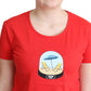 Moschino Red Printed Cotton Short Sleeves Tops Blouse T-shirt