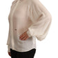 Dsquared² Off White Silk Long Sleeves Collared Blouse Top