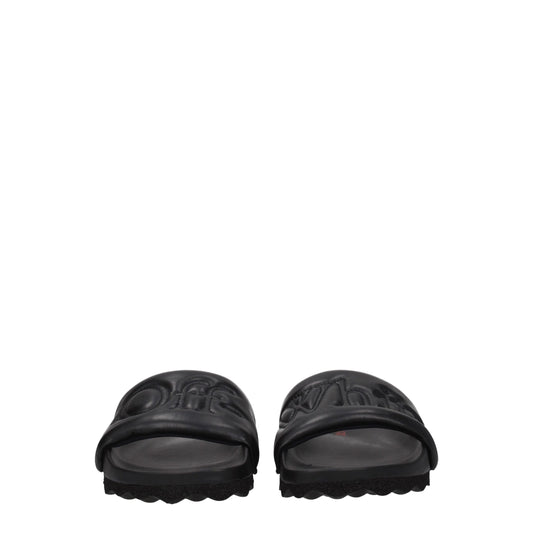 Off-White Black Leather Slippers Sandals